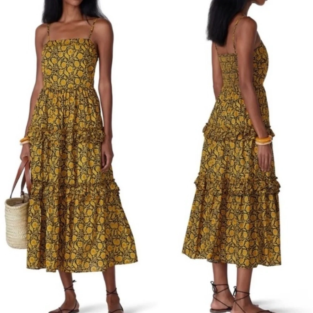 Nicholas Adele Dress Floral Golden Ruffle Tiered Size US 2